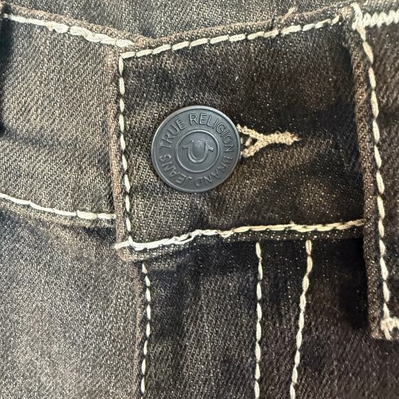 True Religion Jessie Super Baggy Wide Leg Jeans Flap SZ 29 Dark Wash Brown FLAW - Picture 6 of 12